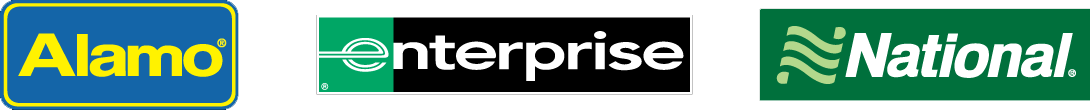 Logos for Alamo, Enterprise and National car rental brands